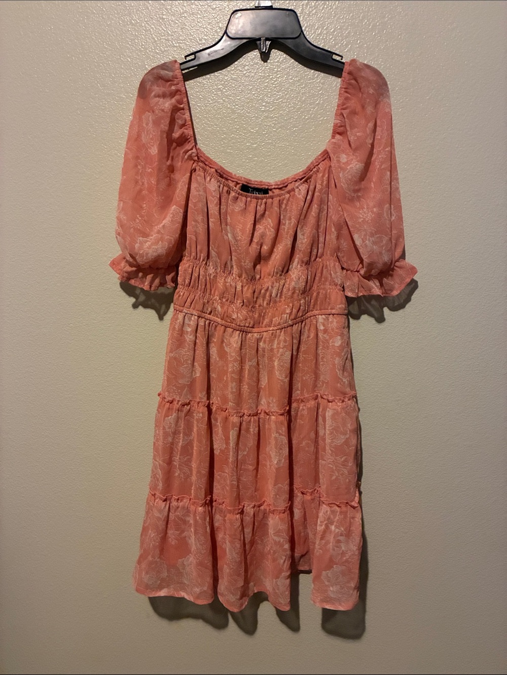 Trixxi Peach Puff Floral Tiered Midi Dress